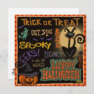 Spaß Halloween Black Cat Pumpkin Inspirivity Feiertagskarte
