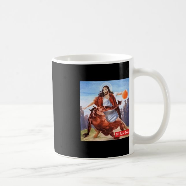 Spaß heute nicht Satan Jesus Crossover Basketball Kaffeetasse (Rechts)