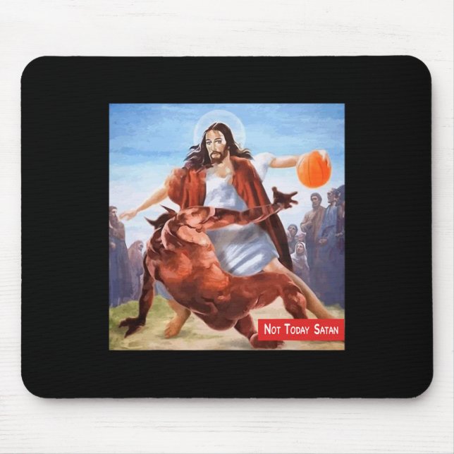 Spaß heute nicht Satan Jesus Crossover Basketball Mousepad (Vorne)