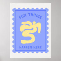 "Spaß hier" Zitat Blue Briefmarke Print