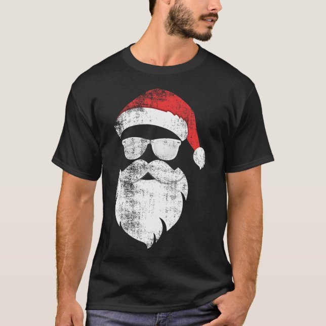 Spaß Hipster Santa Face mit Hutbart und Brille T-Shirt (Vorderseite)