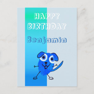 Spaß Hund Blau Zeichnend Happy Birthday Kinder Postkarte