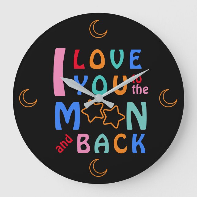 Spaß ich Liebe Sie zum Mond und zurück Schwarz Große Wanduhr (Vorderseite)