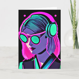 Spaß im Sommer   AI Art Women in Headphones Karte
