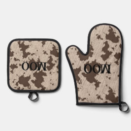 Spaß Imitate Kuh Druckcreme und braun Ofenhandschuh & Topflappen-Set