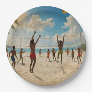 Spaß in der Farbe Sun Beach Volleyball Oil, Pappteller