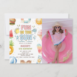 Spaß in der Sonne Sommer Geburtstags-Foto-Einladun Einladung