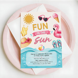 Spaß in der Sonne Sommer-Pool-Geburtstagsfeier Einladung