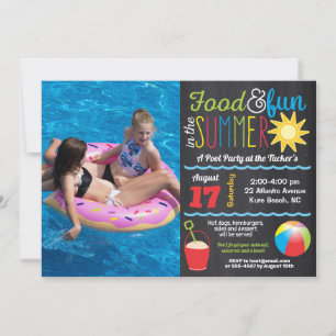 Spaß in der Sonne Sommer Poolparty Schiefertafel F Einladung