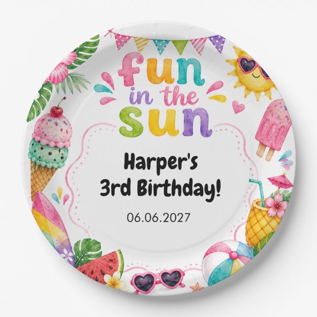 Spaß in der Sonne Tropischer Sommer Geburtstag Pappteller (Vorderseite)