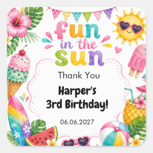Spaß in der Sonne Tropischer Sommer Geburtstag Quadratischer Aufkleber