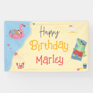 Spaß in Sun Beach Animals Happy Birthday Banner