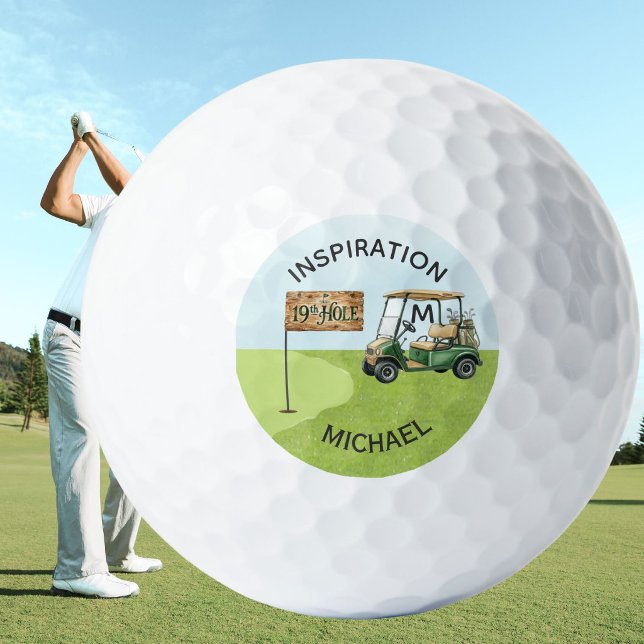 Spaß Inspirierender 19. Loch Name Monogramm Golfball (Von Creator hochgeladen)