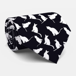 Spaß Katze Silhouette Weiß und Schwarz Pet Lover Krawatte