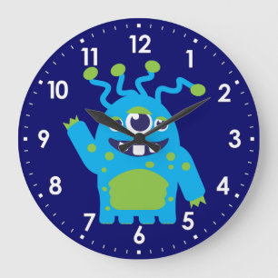 Spaß Kinder Alien blau, weiße grüne Wanduhr