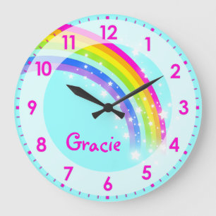 Spaß Kinder Mädchen Regenbogenname Aqua Rosa Wandu Große Wanduhr