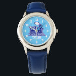 Spaß Kinder mit Namen Blaue Armbanduhr<br><div class="desc">Kinder der grafischen Kunst sehen sich mit einem grafischen blauen Dampfzug an. Anpassen mit Ihrem Namen derzeit liest Taylor.</div>