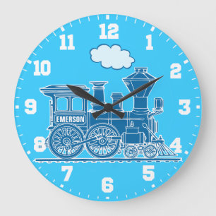 Spaß Kinder nennen Zug blaue und weiße Wanduhr