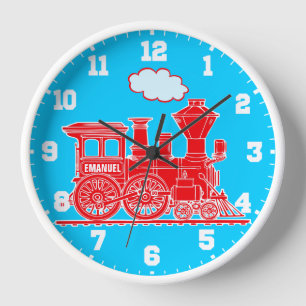 Spaß Kinder nennen Zug rote und blaue Wanduhr