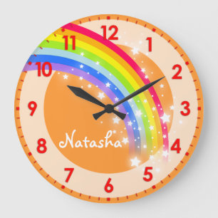 Spaß Kinder Regenbogenname orange Wanduhr