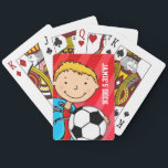 Spaß Kinder roter Fußball mit Namen Spielkarten<br><div class="desc">Spaß für niedliche Sets. Ein perfektes Geschenk für junge Fußballfans. Passen Sie dieses Set mit dem Namen Ihres Kindes an. Derzeit liest Jamie's Deck. Einzigartig gestaltet von Sarah Trett.</div>