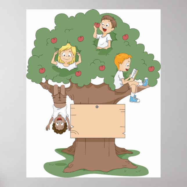 Spaß Kinder spielen in Apfelbaum Poster (Vorne)