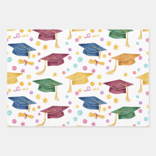 Spaß Konfetti und Hüte Abschlussmütze Motiv Wrap Geschenkpapier Set