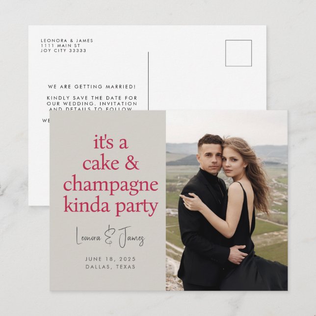 Spaß kühne Typografie Magenta Pink Wedding Rettete Ankündigungspostkarte (Vorne/Hinten)