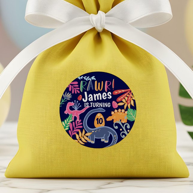 Spaß, kühne und farbenfrohe Dinosaurier-Jungle-Blä Runder Aufkleber (Fun, Bold & Colorful Dinosaur Jungle Leaves Classic Round Sticker)