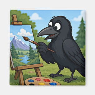 Spaß Künstler Krähe malt Landschaft Kunst Magnet