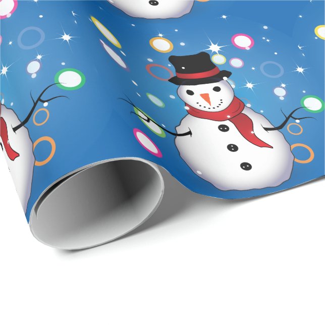 Spaß lächeln Snowman Frohe Weihnachten auf BLUE Geschenkpapier (Rolleneckpunkt)