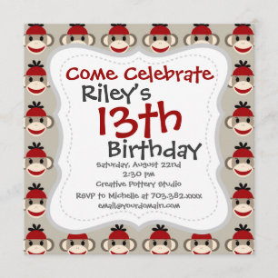 Spaß lächelnd Red Sock Affen Happy Patterns Einladung