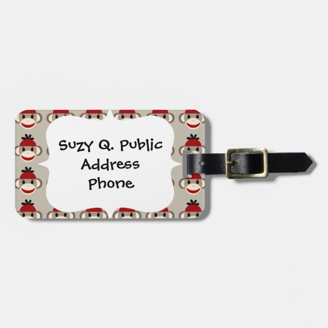 Spaß lächelnd Red Sock Affen Happy Patterns Gepäckanhänger (Vorderseite horizontal)
