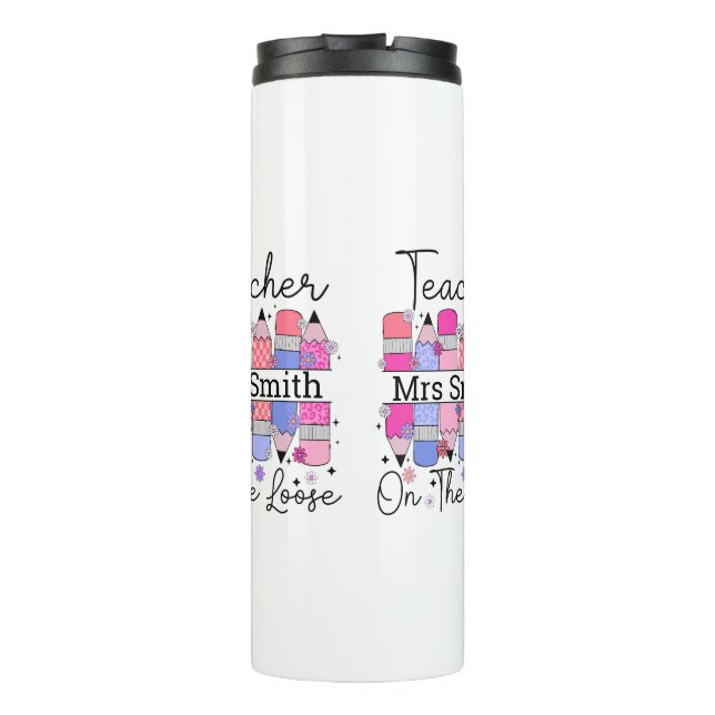 Spaß Lehrer auf den unangenehmen rosa Lila Stiften Thermosbecher (Rückseite)