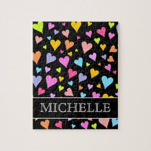 Spaß, Liebe, farbenfrohe Herzmuster + Individuelle Puzzle