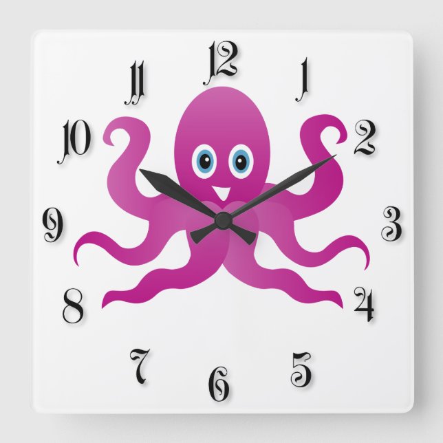 Spaß lila Oktopi Quadratische Wanduhr (Vorderseite)