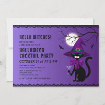 Spaß Lila schwarzer Katze Hexenhut MondHalloween