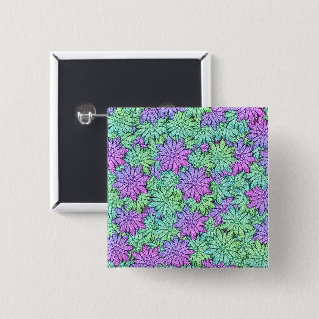 Spaß Lila und grüne Blume Button (Vorne & Hinten)