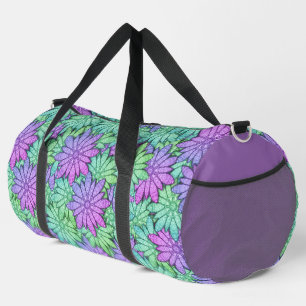Spaß Lila und grüne Blume Duffle Bag
