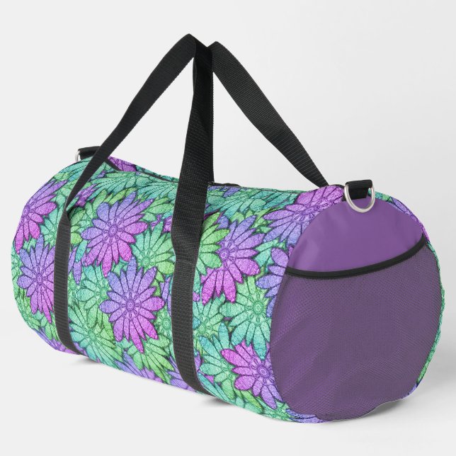 Spaß Lila und grüne Blume Duffle Bag (Rechte Ecke)
