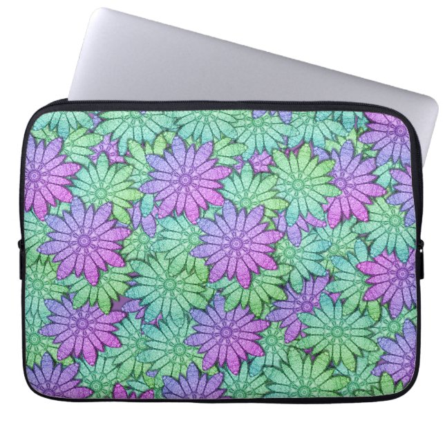 Spaß Lila und grüne Blume Laptopschutzhülle (Vorderseite)
