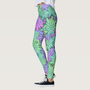 Spaß Lila und grüne Blume Leggings
