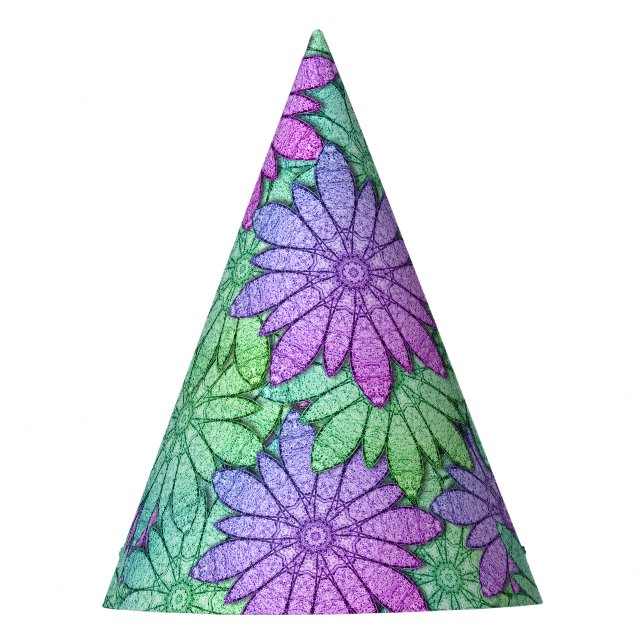 Spaß Lila und grüne Blume Partyhütchen (Vorderseite)