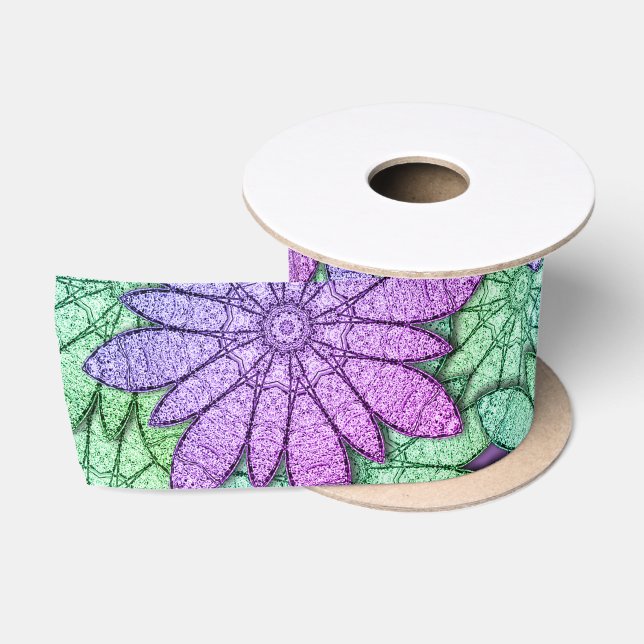 Spaß Lila und grüne Blume Satinband (Spule)