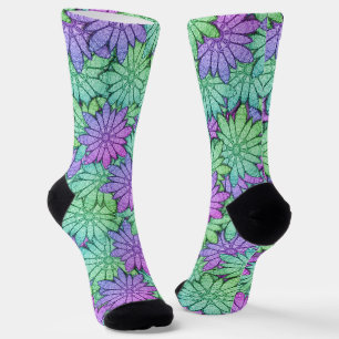 Spaß Lila und grüne Blume Socken