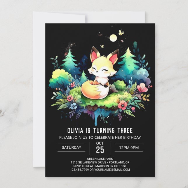 Spaß Majestic Fox Geburtstag digital Einladung (Vorderseite)