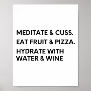 Spaß-Meditation und Lance-Shirt für Yoga und Pizza Poster