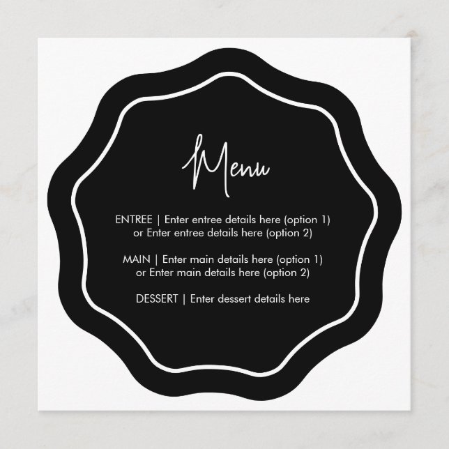 Spaß Minimalistisches Wavy Menü Schwarz & Weiß Menükarte (Vorderseite)