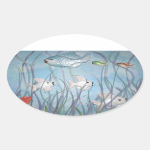 Spaß mit Kreidefisch im Aquarellstil Ovaler Aufkleber