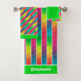 [Spaß mit Streifen] Muster #1 Rainbow Geometric Badhandtuch Set
